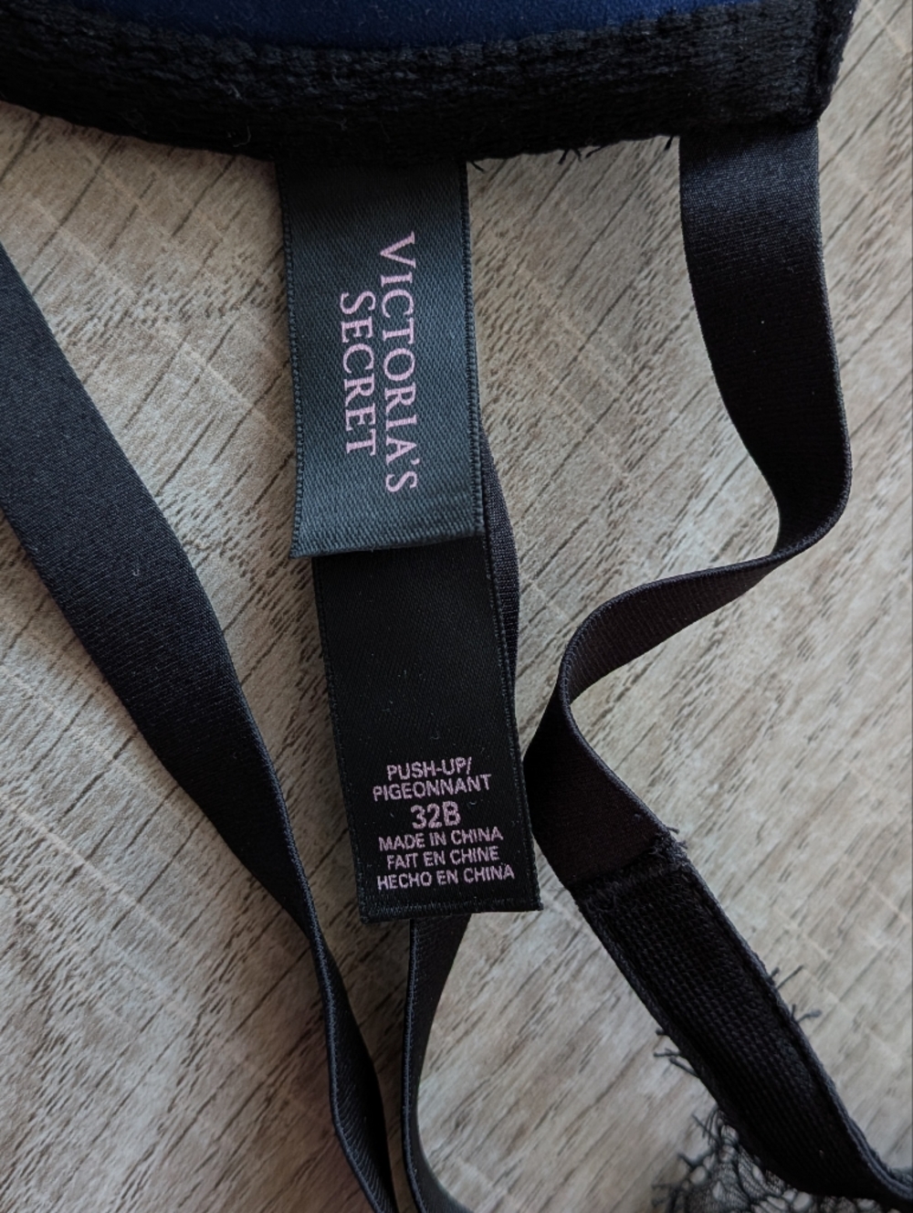 Victoria's Secret Navy Blue Black Lace Front Clasp Strap Push Up Bra 32B - Picture 6 of 8